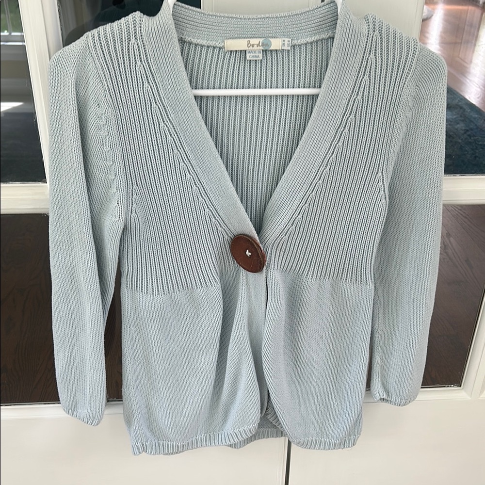 Boden Blue Cardigan V-Neck Ribbed Knit, size 4🌿